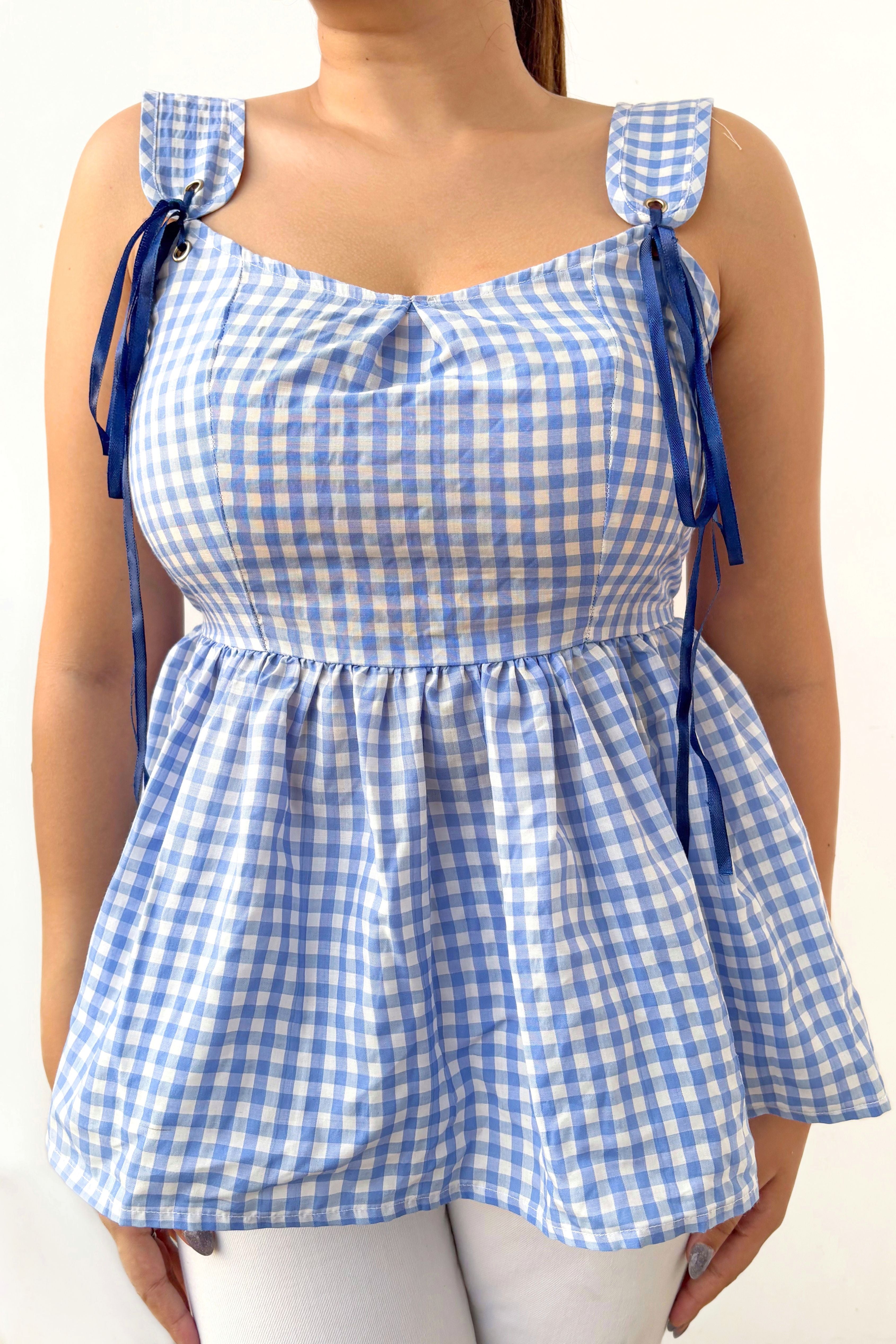 Gingham Checks Peplum Top