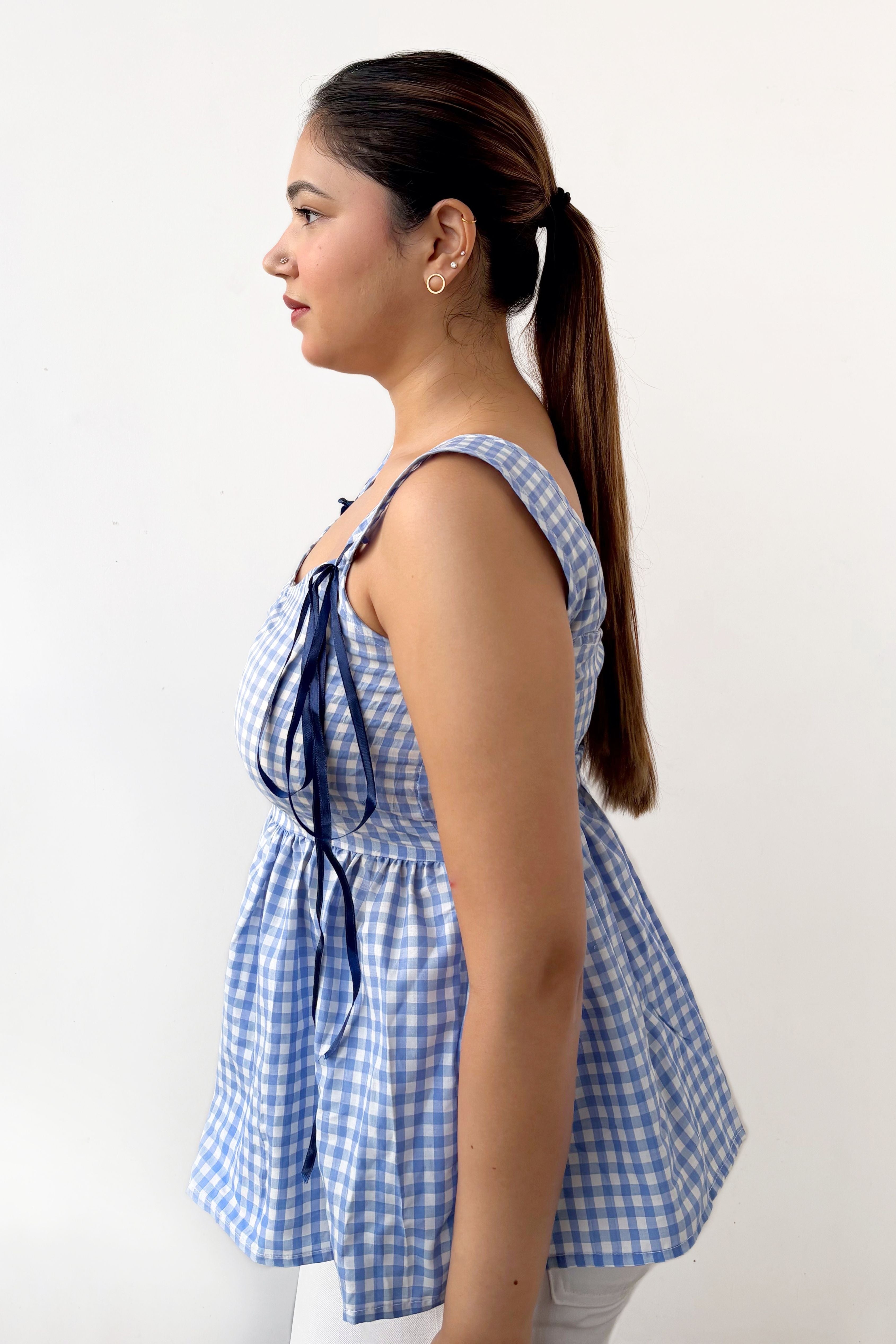 Gingham Checks Peplum Top