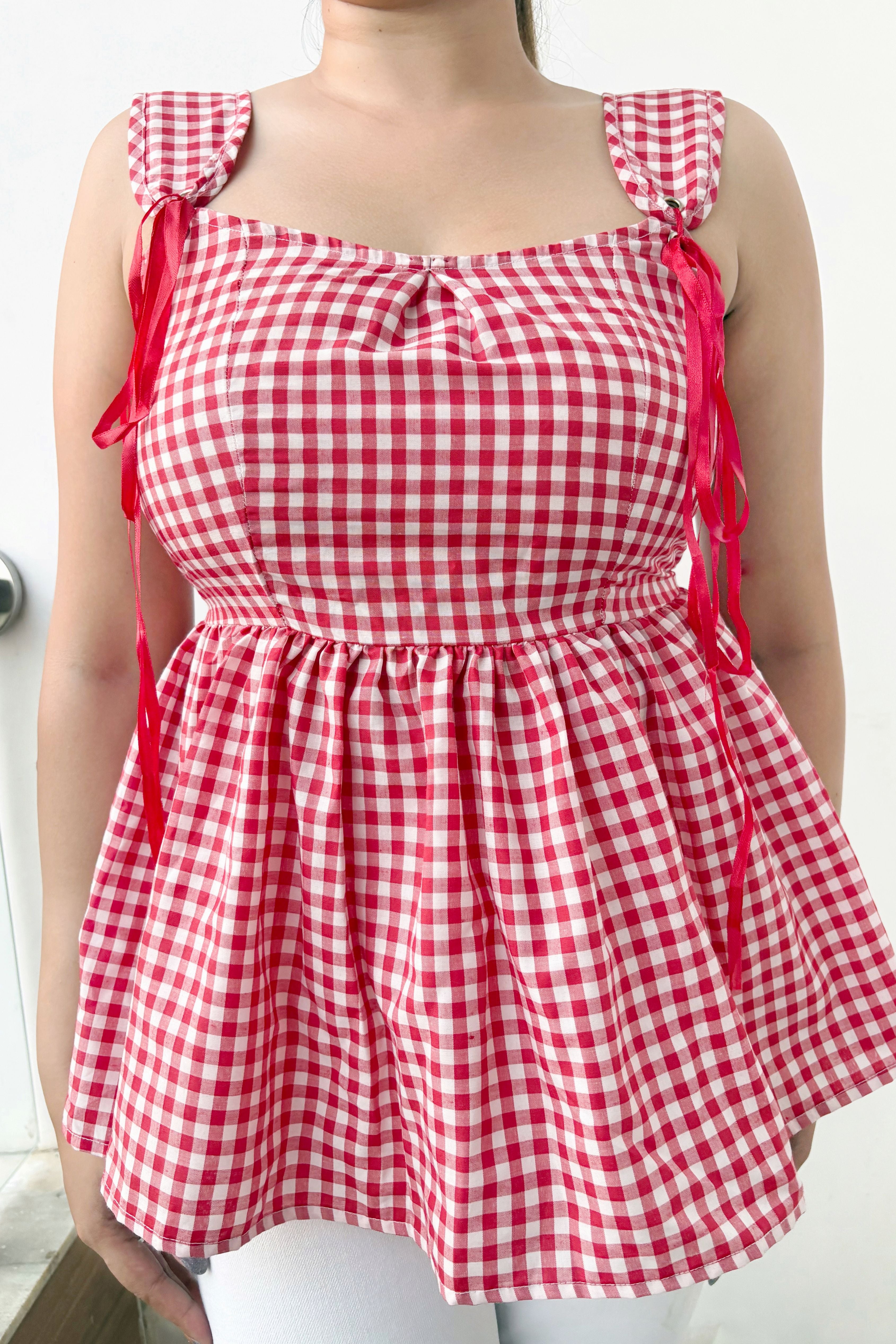 Gingham Checks Peplum Top
