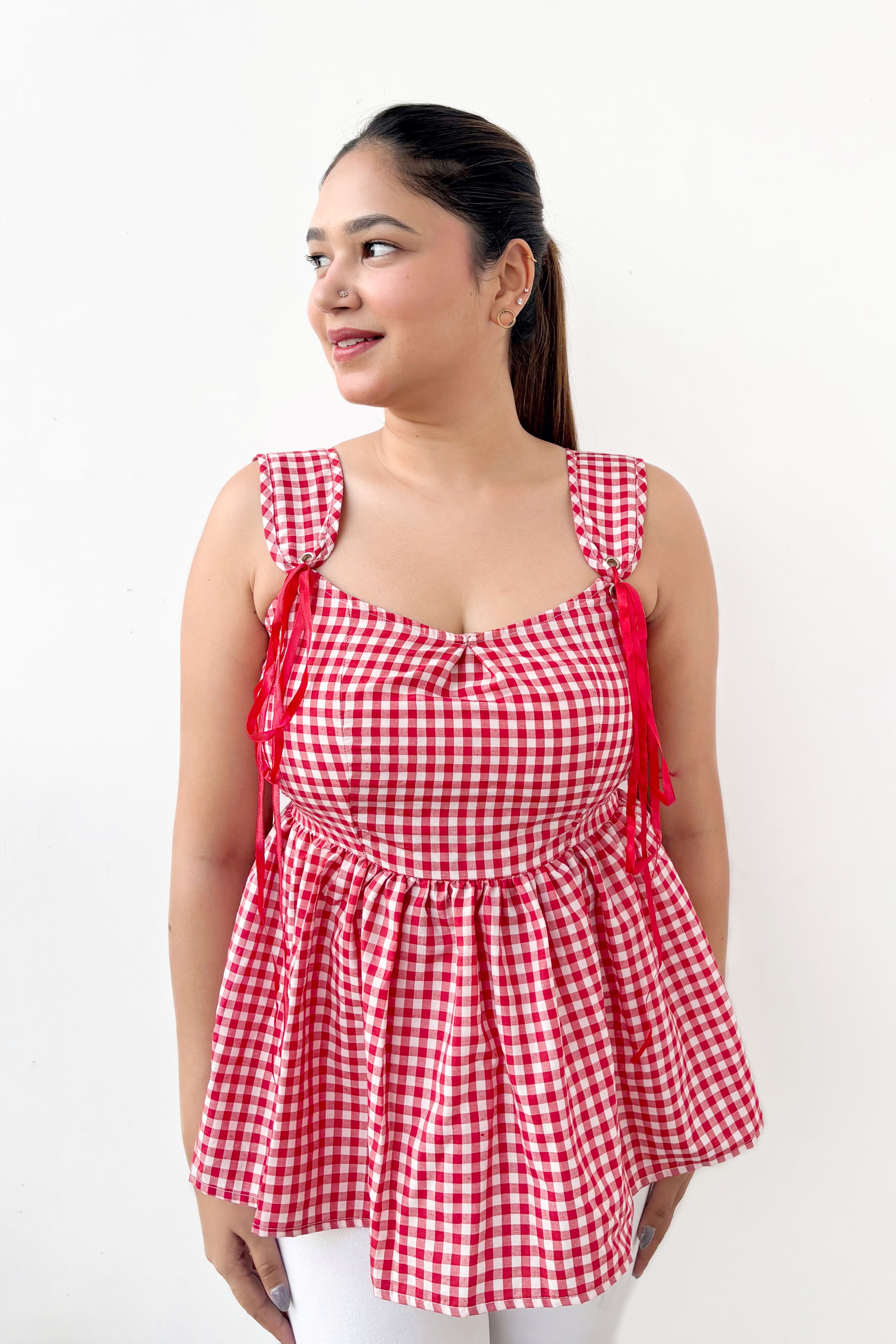 Gingham Checks Peplum Top