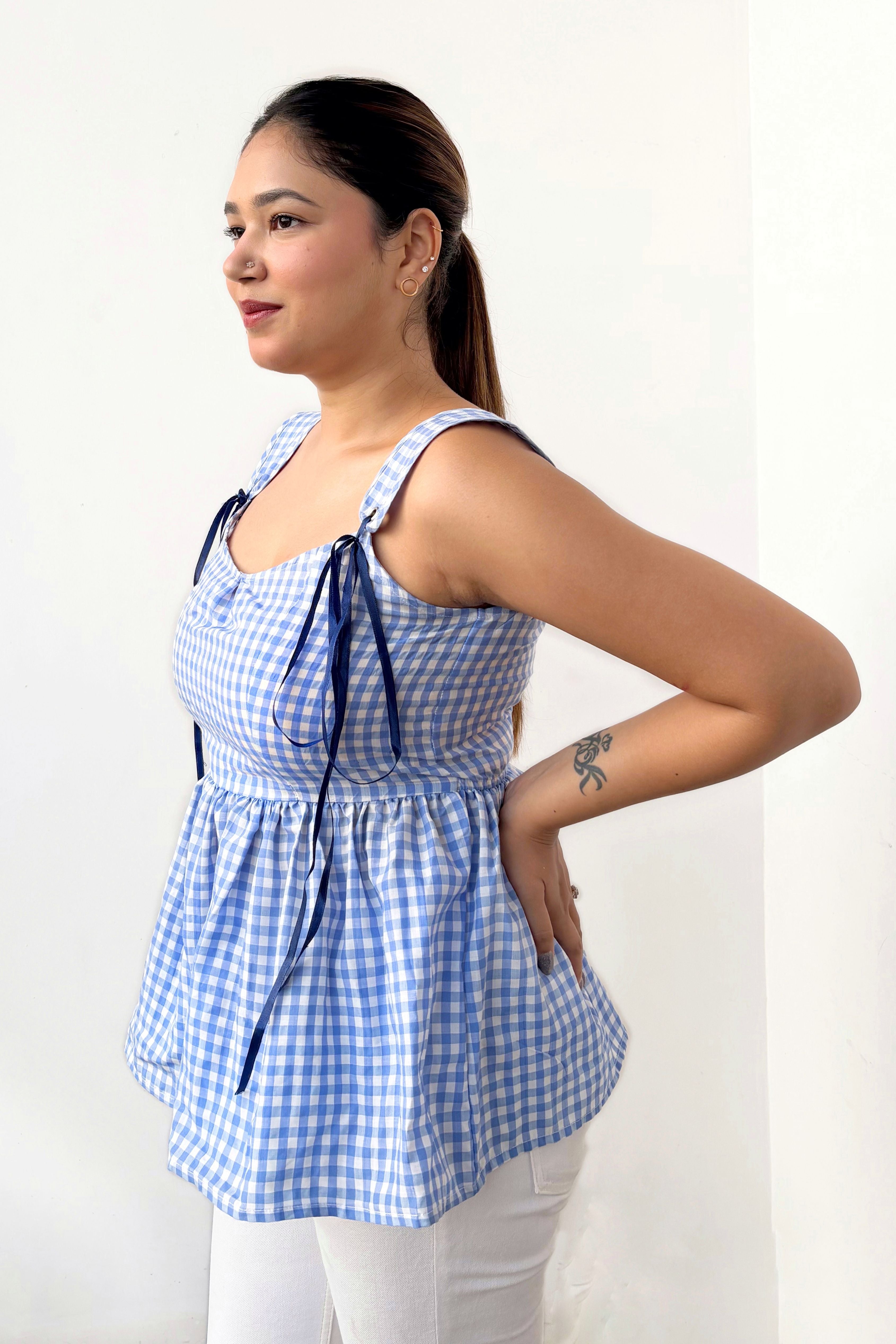 Gingham Checks Peplum Top