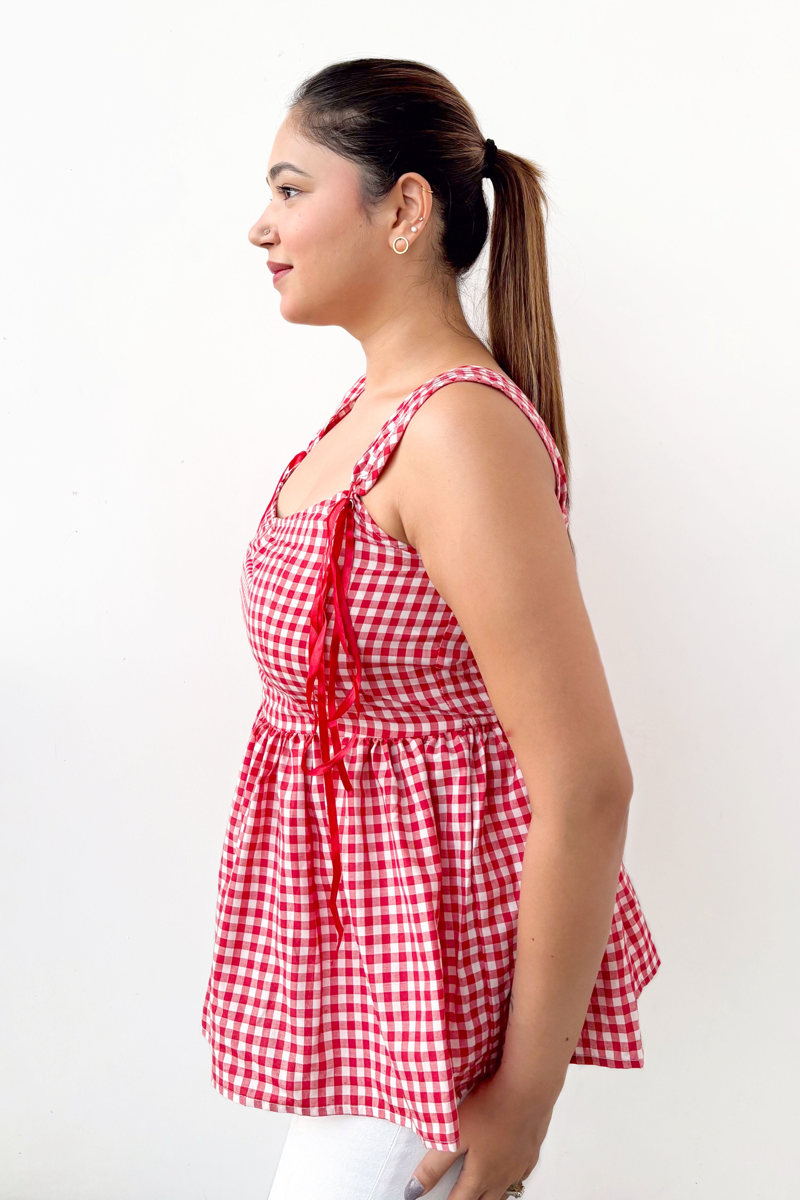 Gingham Checks Peplum Top
